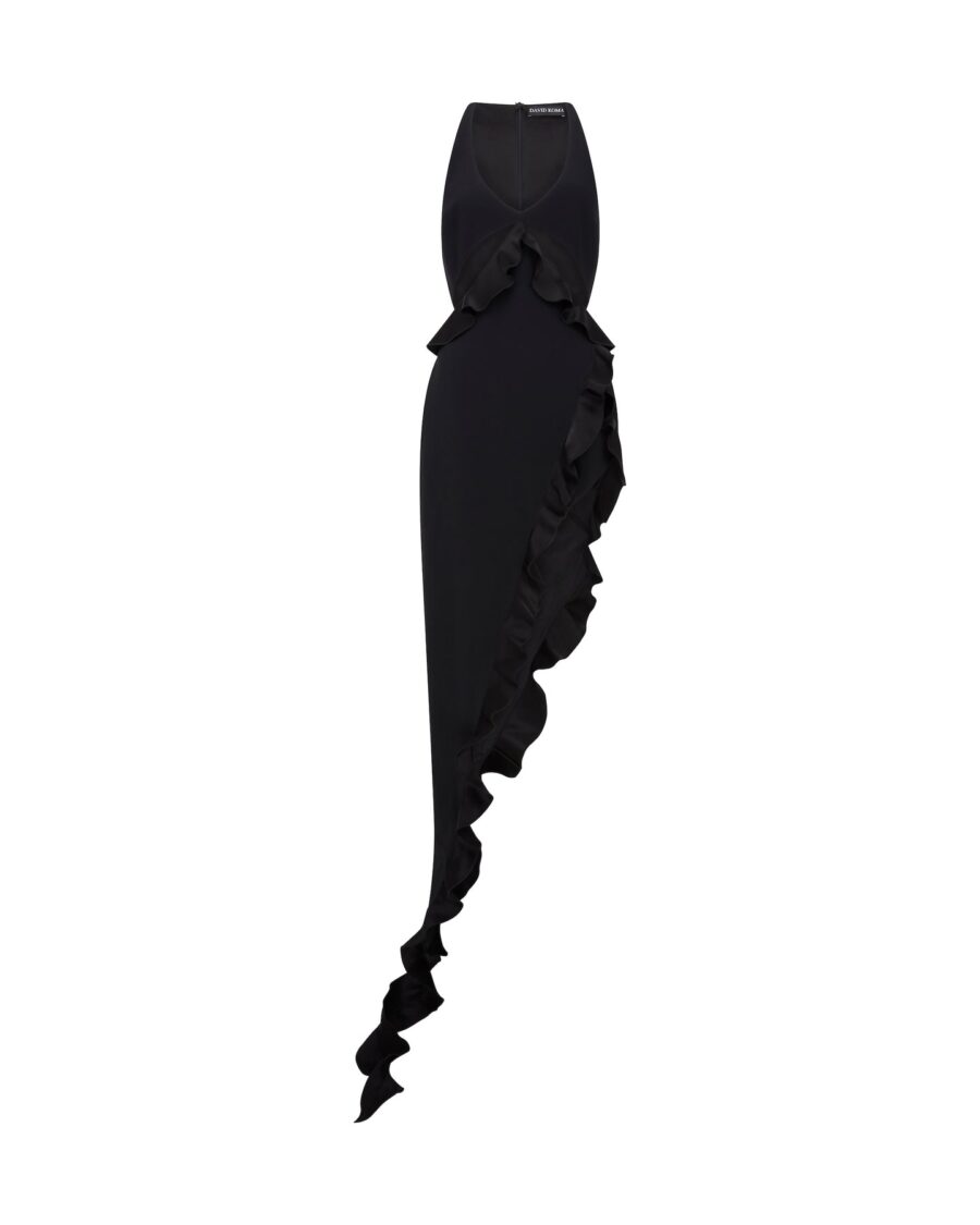 CUT-OUT AND RUFFLE OPEN LEG GOWN