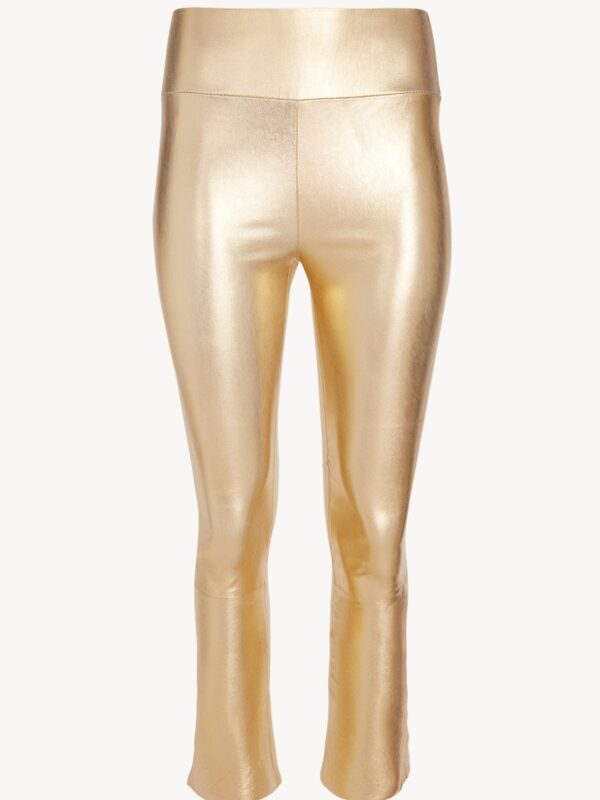 METALLIC GOLD LEATHER CROP FLARE LEGGINGS