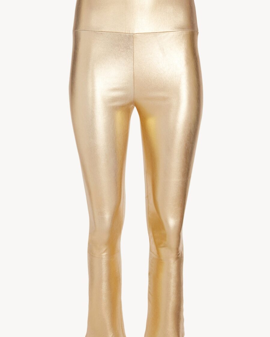 METALLIC GOLD LEATHER CROP FLARE LEGGINGS