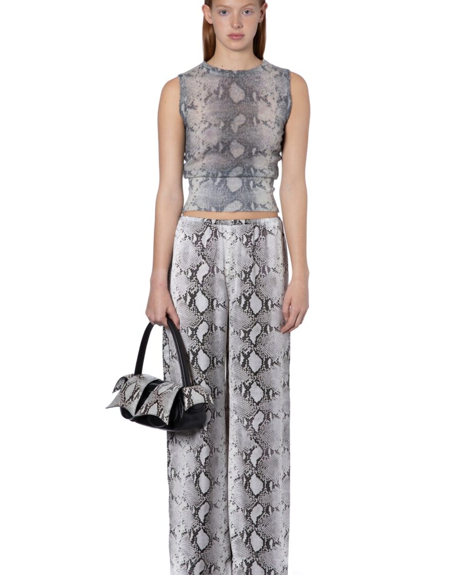 MANDRAKE TROUSER IN BLACK SATIN PYTHON PRINT