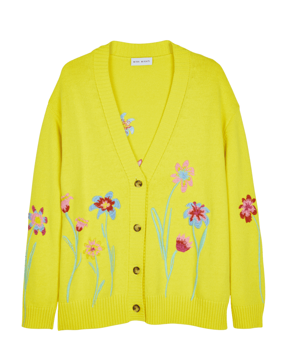 Flower Embroidered V-Neck Cardigan