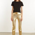 METALLIC GOLD LEATHER CROP FLARE LEGGINGS