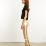METALLIC GOLD LEATHER CROP FLARE LEGGINGS