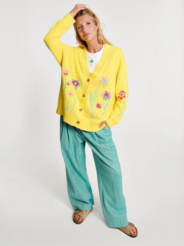 Flower Embroidered V-Neck Cardigan