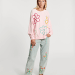 Flower Embroidered Raglan Sweater