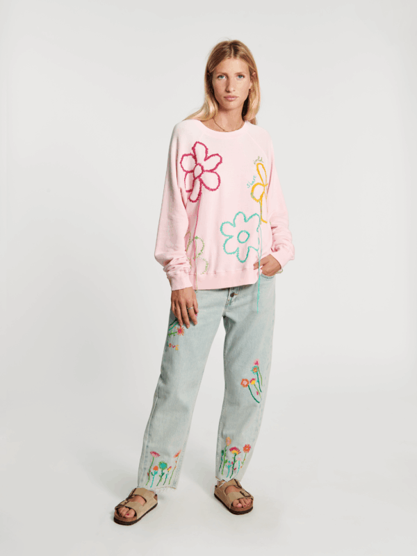Flower Embroidered Raglan Sweater