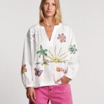 Printed V-Neck Smock Top