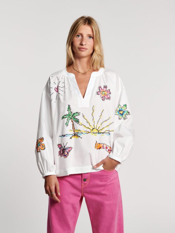 Printed V-Neck Smock Top