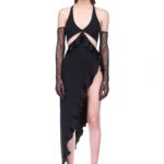 CUT-OUT AND RUFFLE OPEN LEG GOWN