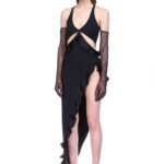 CUT-OUT AND RUFFLE OPEN LEG GOWN