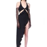 CUT-OUT AND RUFFLE OPEN LEG GOWN