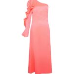 ONE SLEEVE RUFFLE MIDI DRESS IN PINK