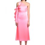 ONE SLEEVE RUFFLE MIDI DRESS IN PINK