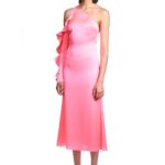 ONE SLEEVE RUFFLE MIDI DRESS IN PINK