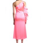 ONE SLEEVE RUFFLE MIDI DRESS IN PINK