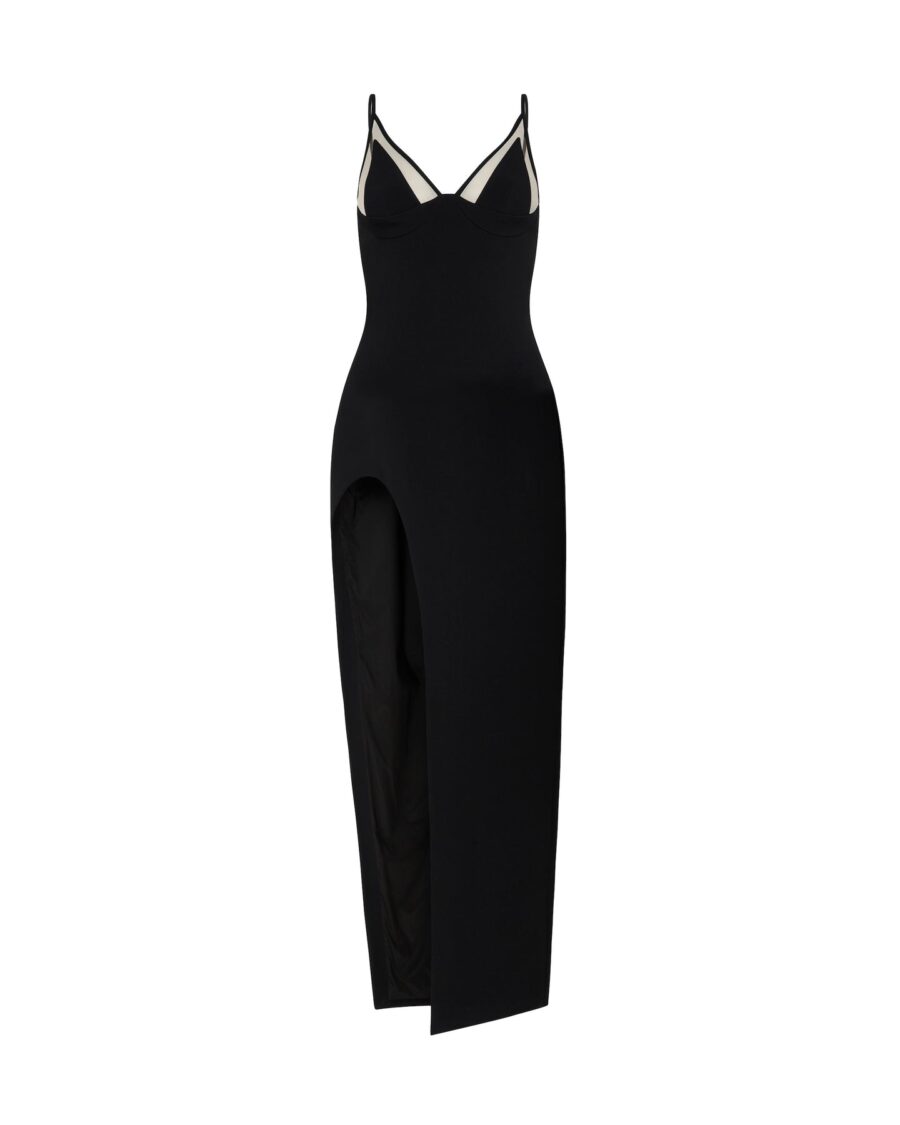 OPEN LEG CAMI GOWN IN BLACK