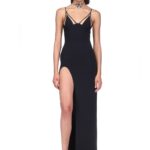 OPEN LEG CAMI GOWN IN BLACK