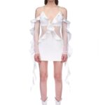 LONG SLEEVE RUFFLE & LACE MINI DRESS IN WHITE