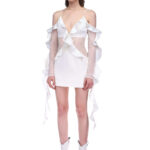 LONG SLEEVE RUFFLE & LACE MINI DRESS IN WHITE