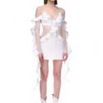 LONG SLEEVE RUFFLE & LACE MINI DRESS IN WHITE