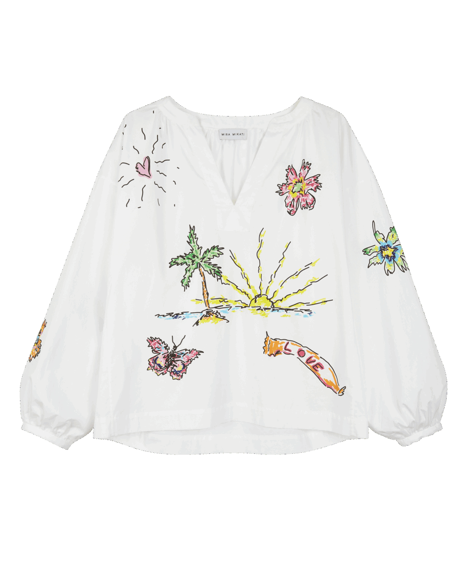 Printed V-Neck Smock Top