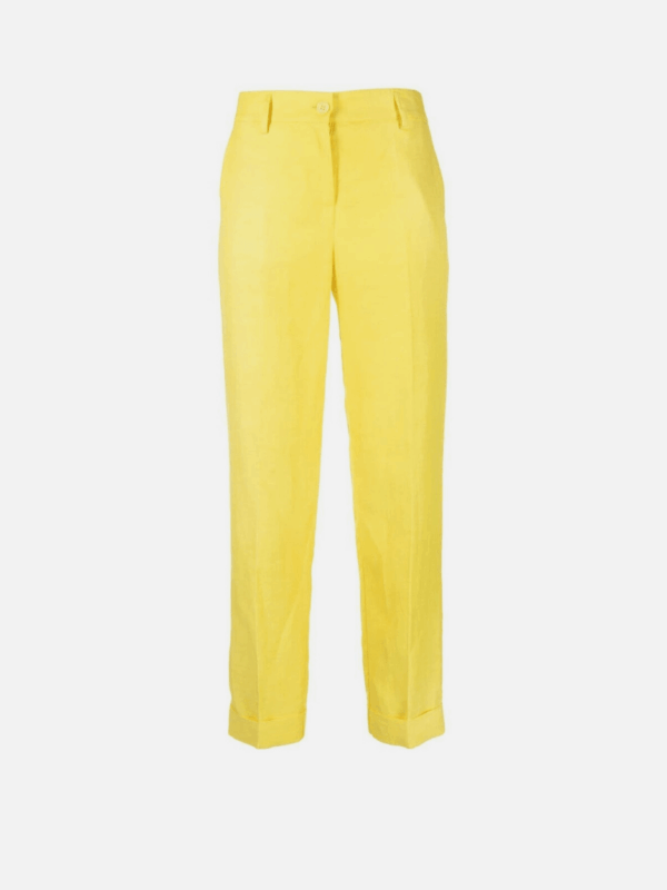 CROPPED LINEN STRAIGHT LEG PANTS