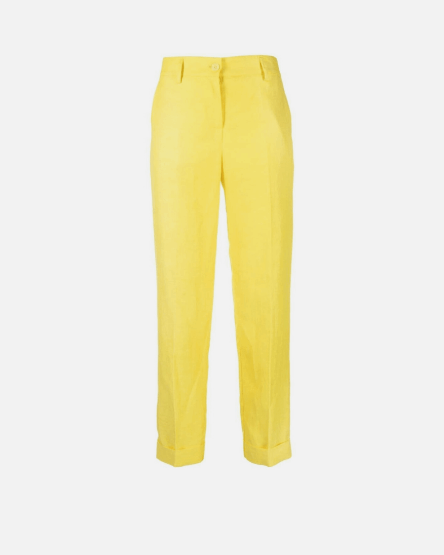 CROPPED LINEN STRAIGHT LEG PANTS