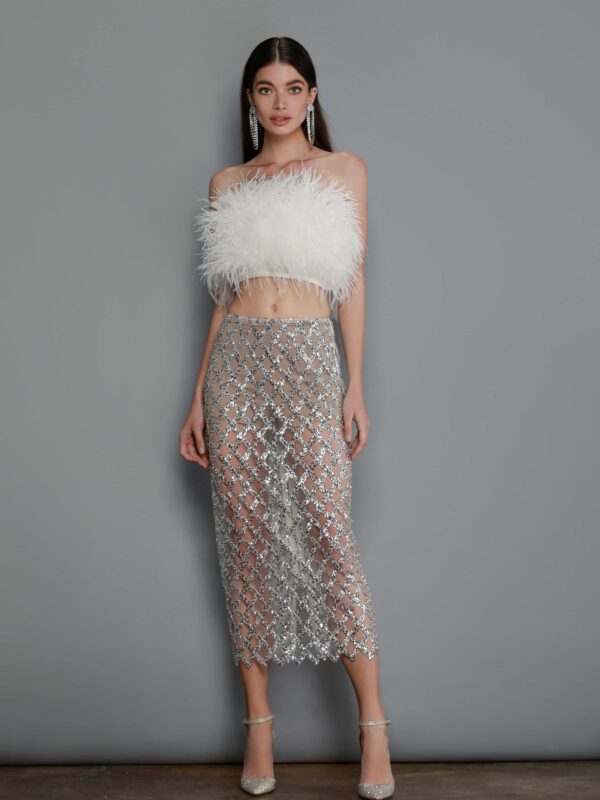 AFIYA BLANC FEATHER TOP