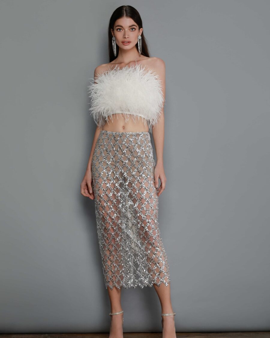 AFIYA BLANC FEATHER TOP