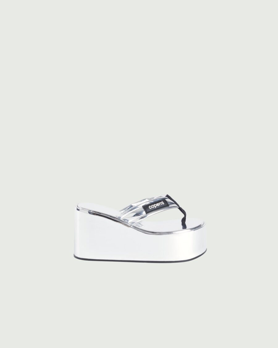 METALLIC BRANDED WEDGE SANDAL