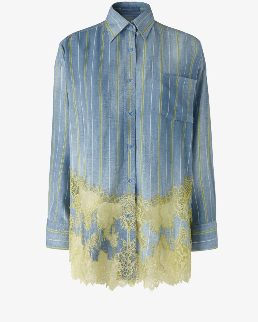 LACED STRIPED DENIM SHIRT