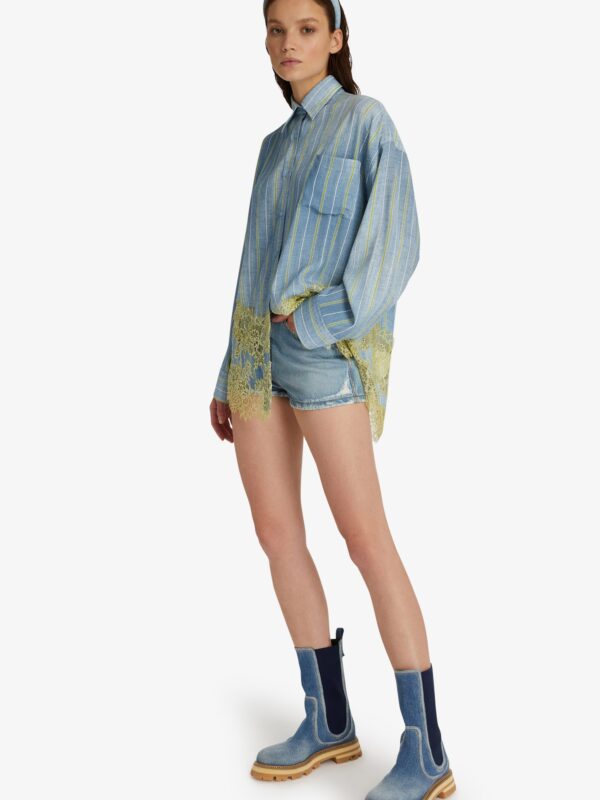 LACED STRIPED DENIM SHIRT