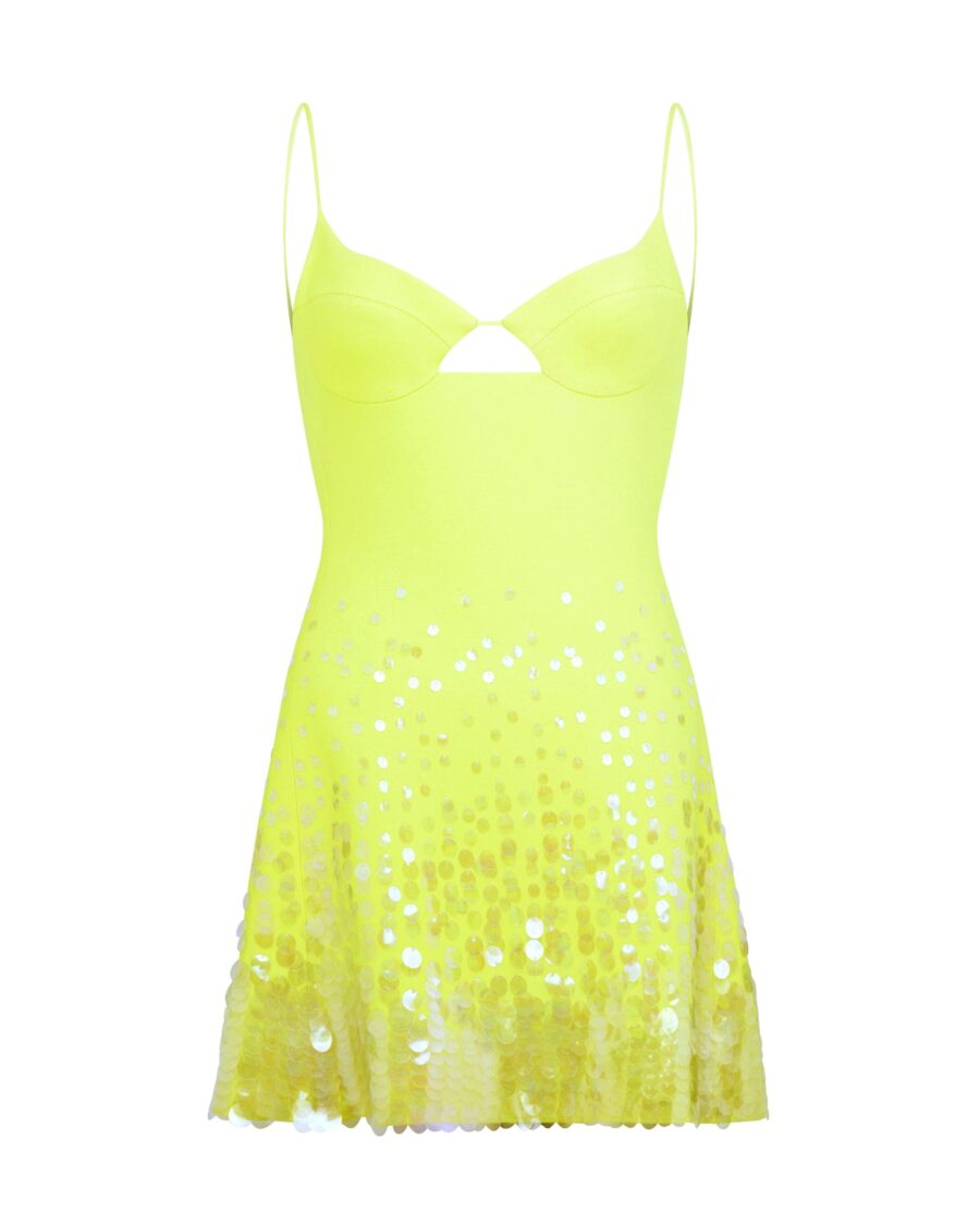 PAILLETTES HEM A-LINE MINI DRESS IN YELLOW
