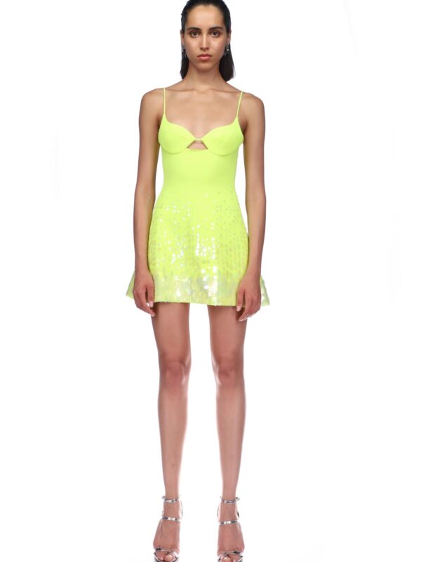 PAILLETTES HEM A-LINE MINI DRESS IN YELLOW