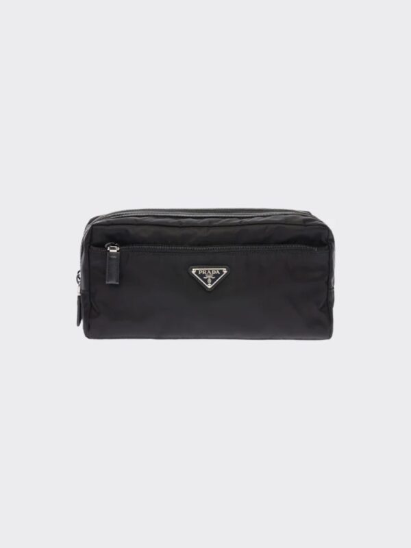 RE NYLON AND SAFFIANO LEATHER TRAVEL POUCH