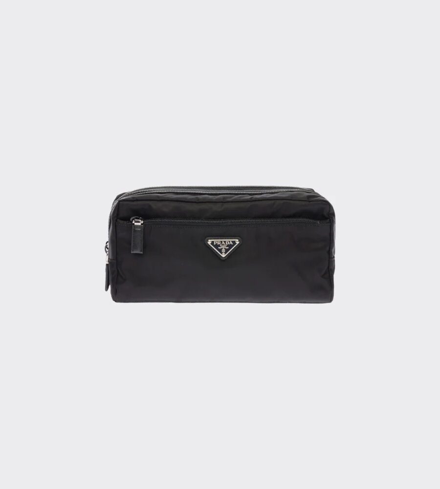 RE NYLON AND SAFFIANO LEATHER TRAVEL POUCH