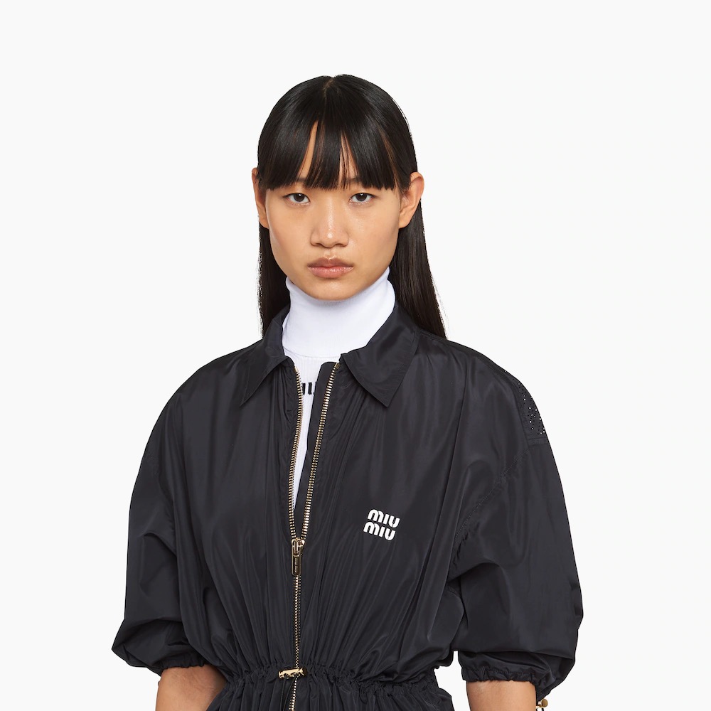 ワンピース MiuMiu | Technical silk mini-dress MF4806_121G_F0002_S_231 Navy Technical Silk Mini-dress | Miu Miu