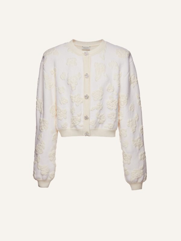 EMBOSSED FLOWER PRINT KNIT CARDIGAN