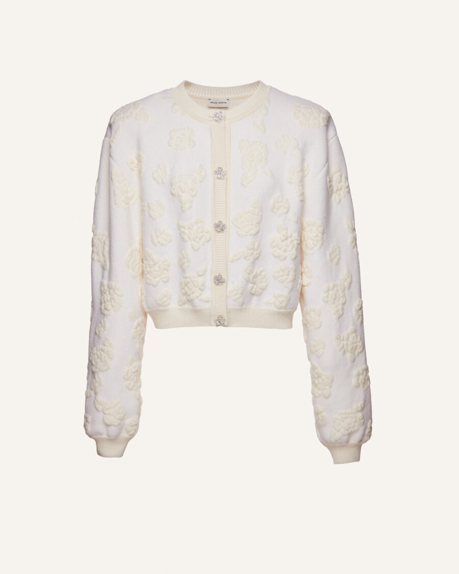 EMBOSSED FLOWER PRINT KNIT CARDIGAN