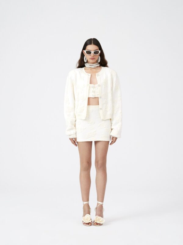 EMBOSSED FLOWER PRINT KNIT CARDIGAN