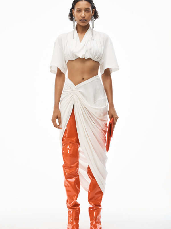 ASYMMETRIC DRAPED SILK SKIRT
