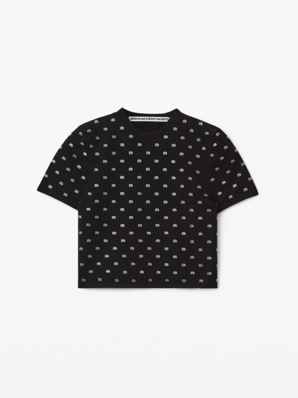 CROPPED LOGO TEE IN CRYSTAL NYLON