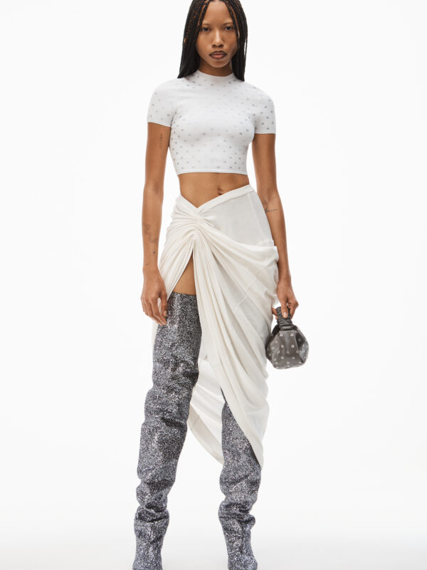 CROPPED LOGO TEE IN CRYSTAL NYLON