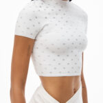 CROPPED LOGO TEE IN CRYSTAL NYLON