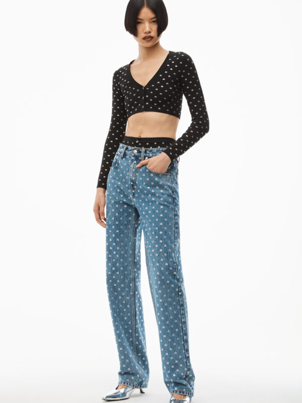 V-NECK CROPPED CRADIGAN IN CRYSTAL NYLON