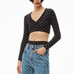 V-NECK CROPPED CRADIGAN IN CRYSTAL NYLON