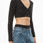V-NECK CROPPED CRADIGAN IN CRYSTAL NYLON