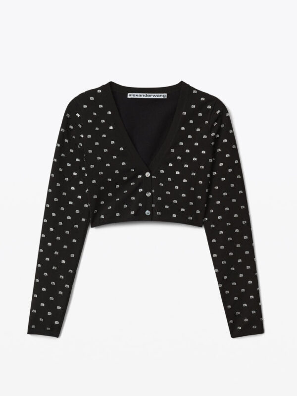 V-NECK CROPPED CRADIGAN IN CRYSTAL NYLON
