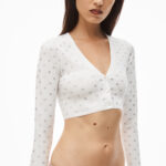 V-NECK CROPPED CRADIGAN IN CRYSTAL NYLON