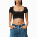 CRYSTAL TRIM SCOOP NECK TOP